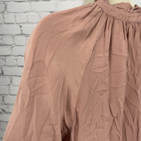 Paige Dusty Pink 100% Silk Long Sleeve Flowy Blouse Top Keyhole Flowy Size XS - Picture 4 of 12